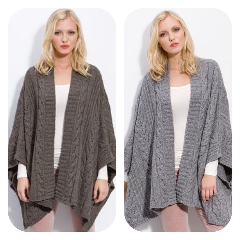 Caslon Gray Cable Knit Swing Poncho, S/M